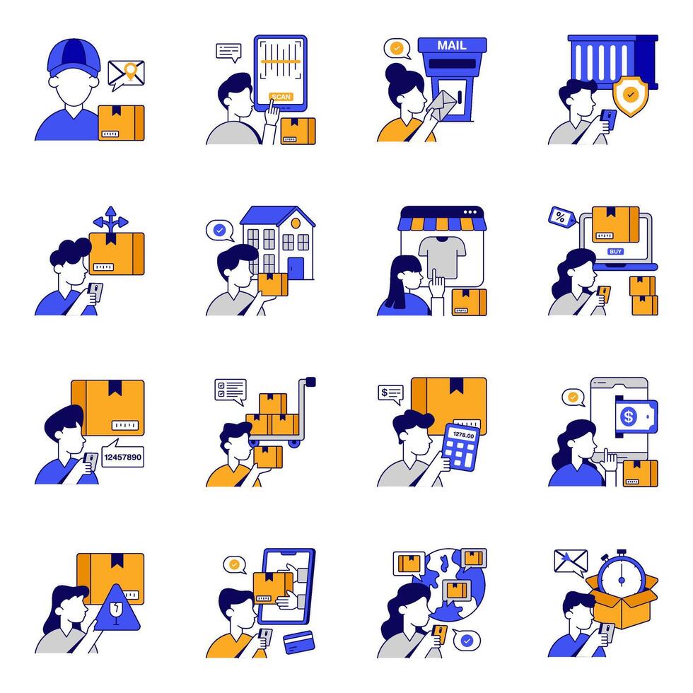 Set of Shipment flat outline style icons vector
