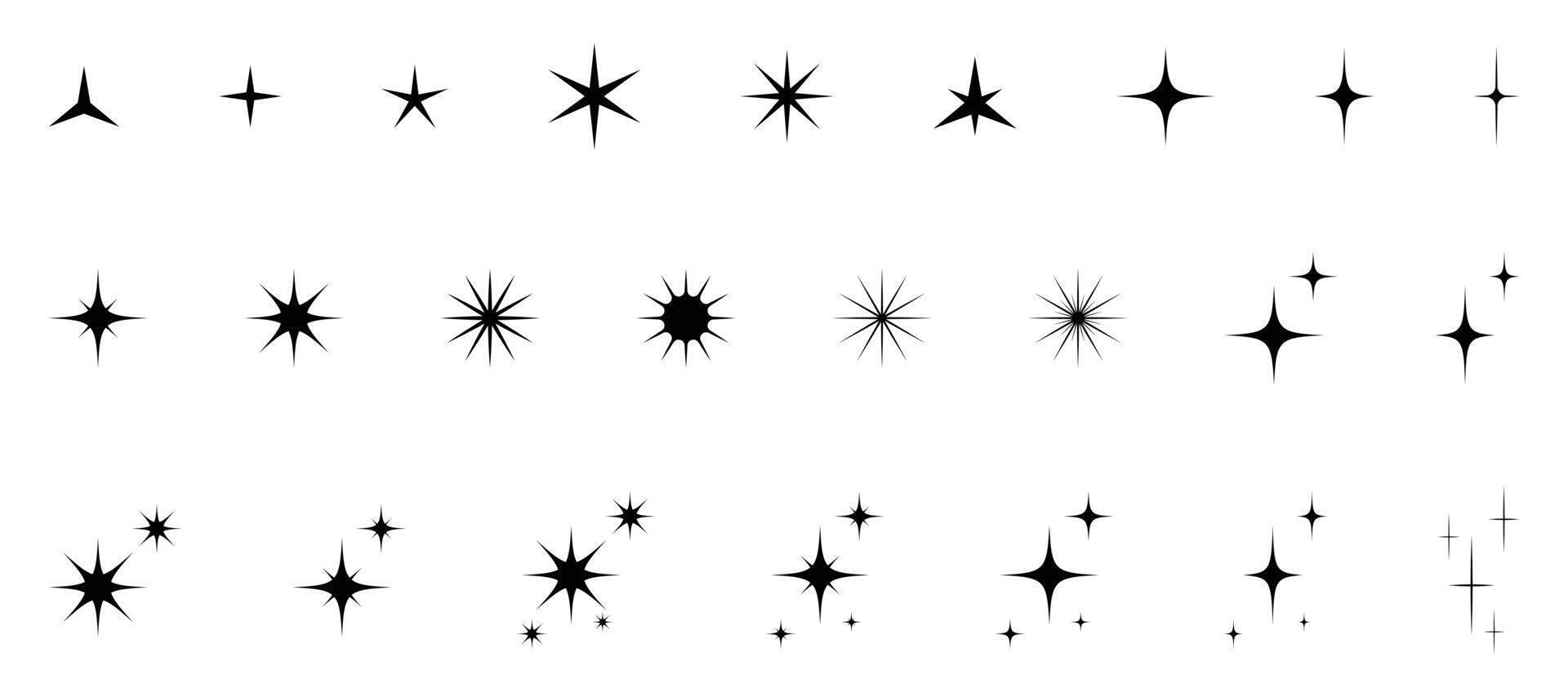 Retro Futuristic Sparkle Icons Set. Twinkle, Starburst, and Magic Light Flare Vectors