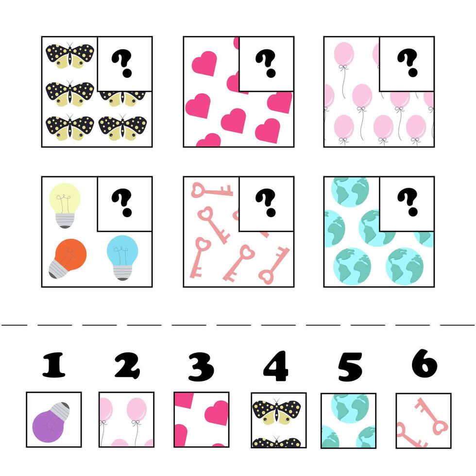 Match the right picture. Visual matching game for children. Logic task for kids. Educational and funny game for preschool age. vector