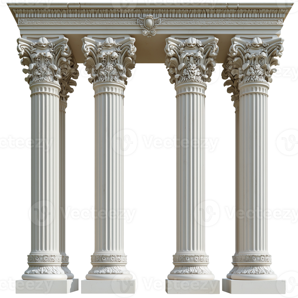 Four ornate architectural columns on a transparent layer isolated on transparent background png