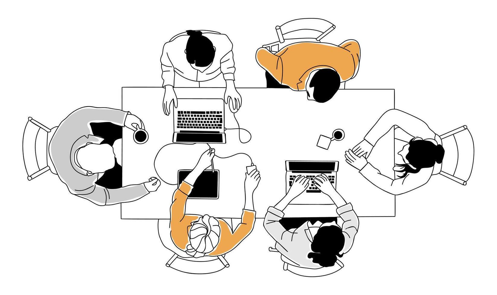 Creative business team working together top view vector