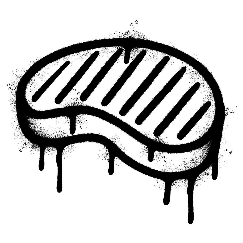 Graffiti a raw steak or meat cut Spray Paint Stencil with Dripping Black Ink on Wall. vector