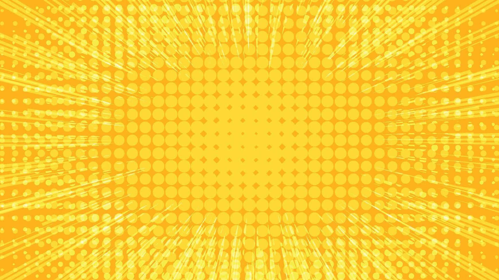 abstract yellow comic background with exploding rays and dots pattern vector