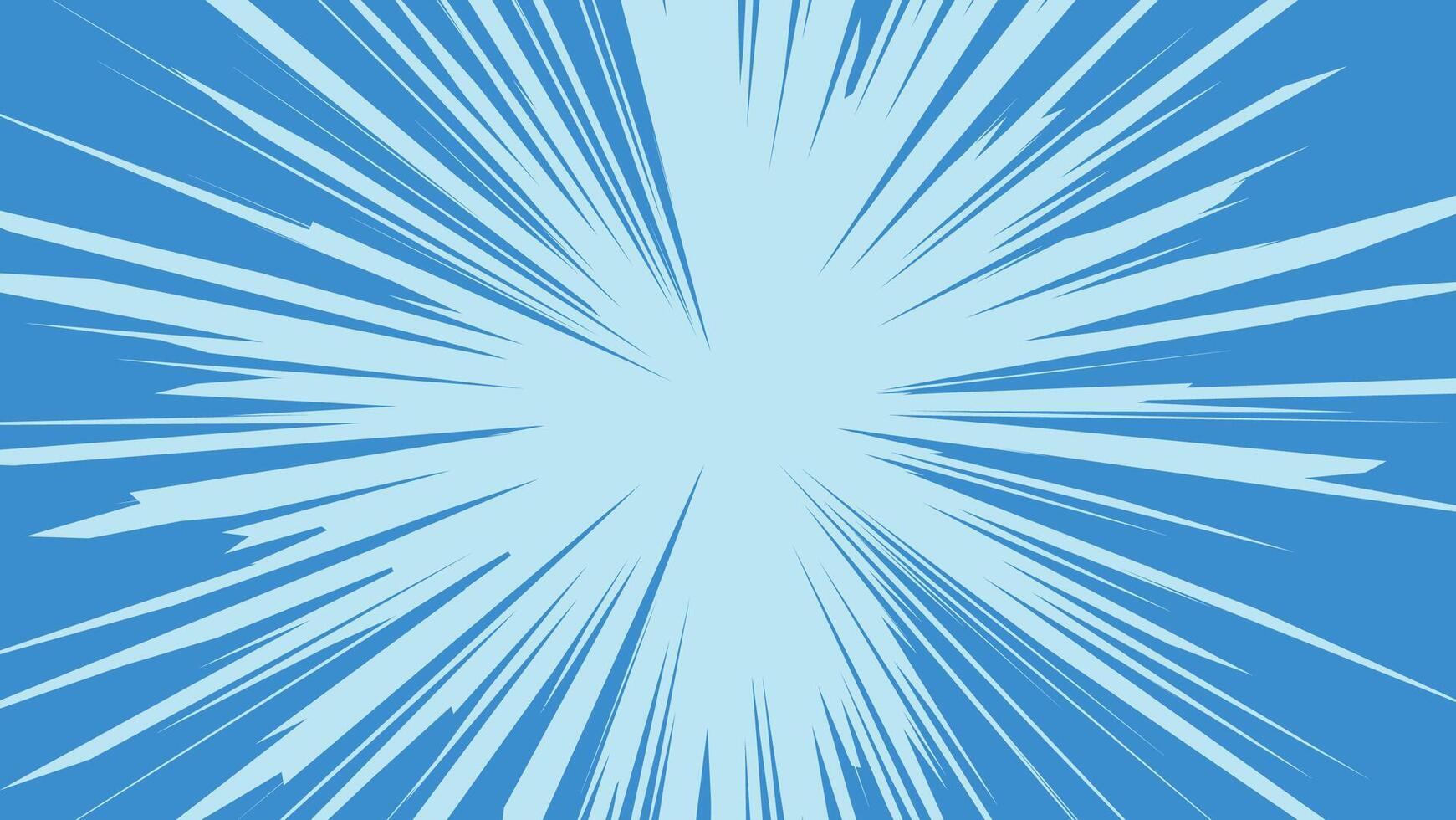 blue exploding manga background with speedy lines and color burst anime cartoon frame vector