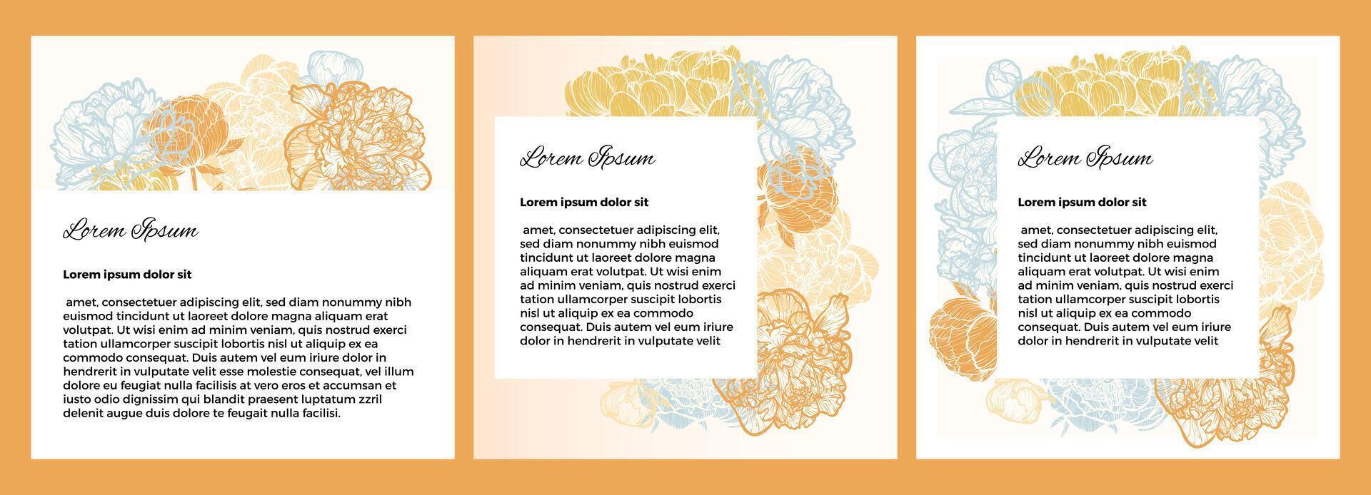 Elegant floral templates for social media, mobile apps, sale, cards, invitations, banners. hand drawn line art peony illustrations. vector