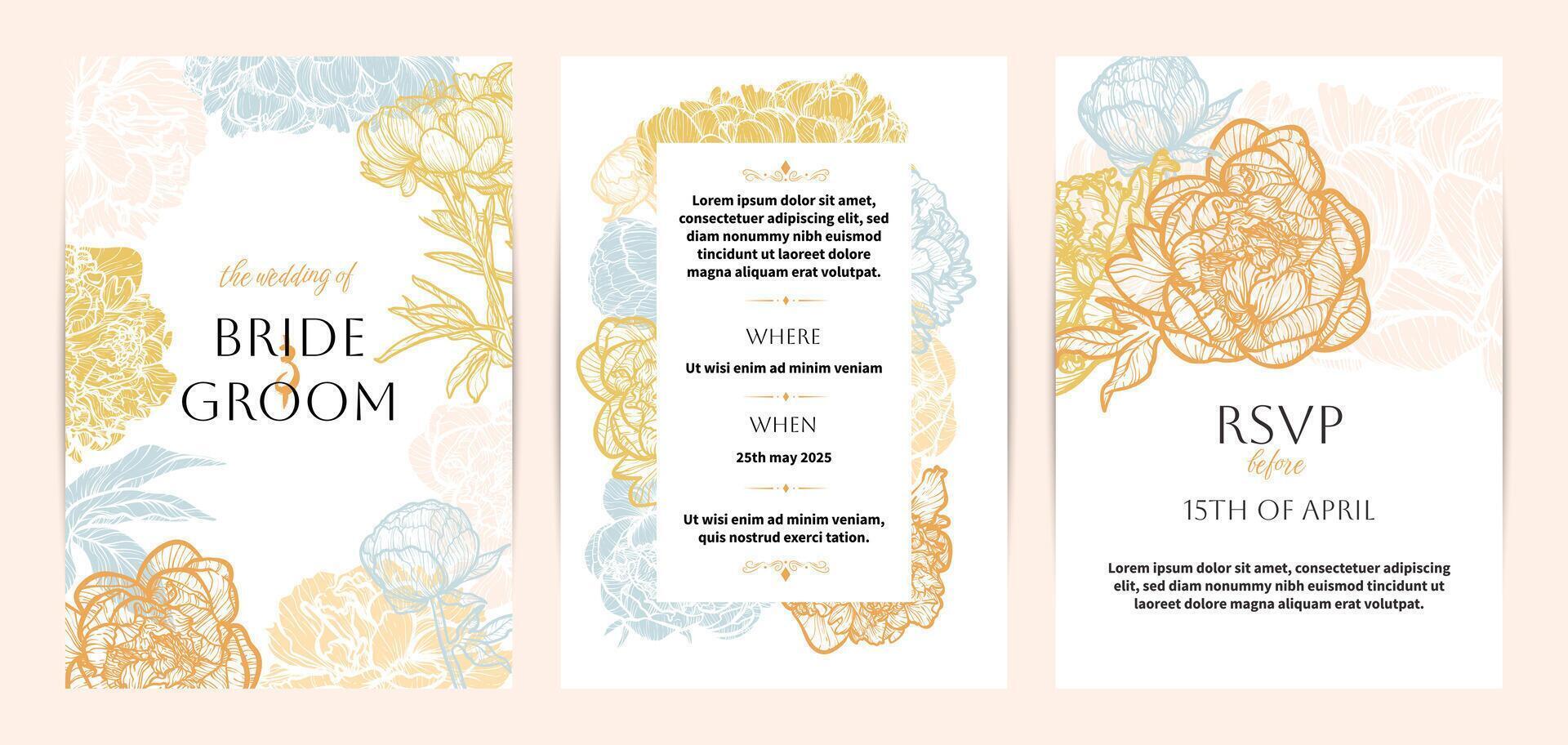 Wedding invitation card background . Elegant botanical flower decorate with gold line art texture template background. Design illustration for wedding and vip cover template, banner. vector