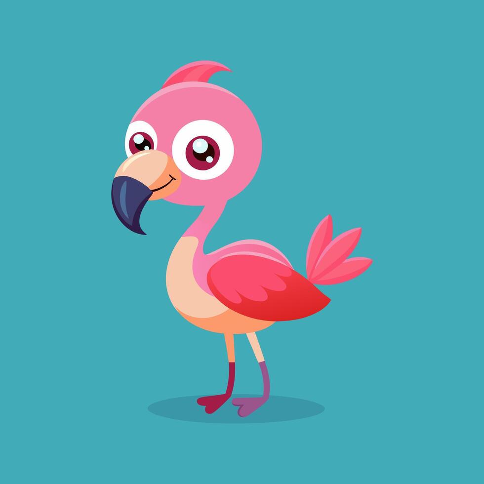Cartoon pink flamingo bird illustration vector