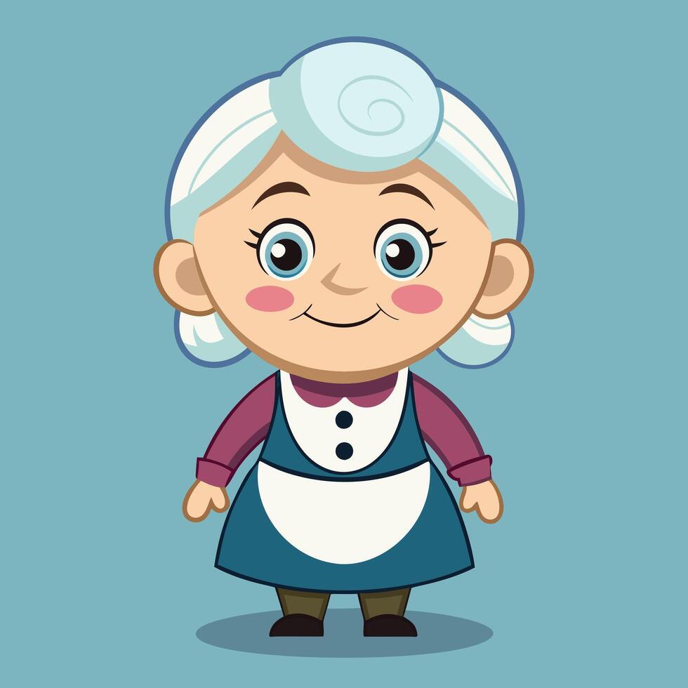 Cartoon old woman with apron and blue dress vector