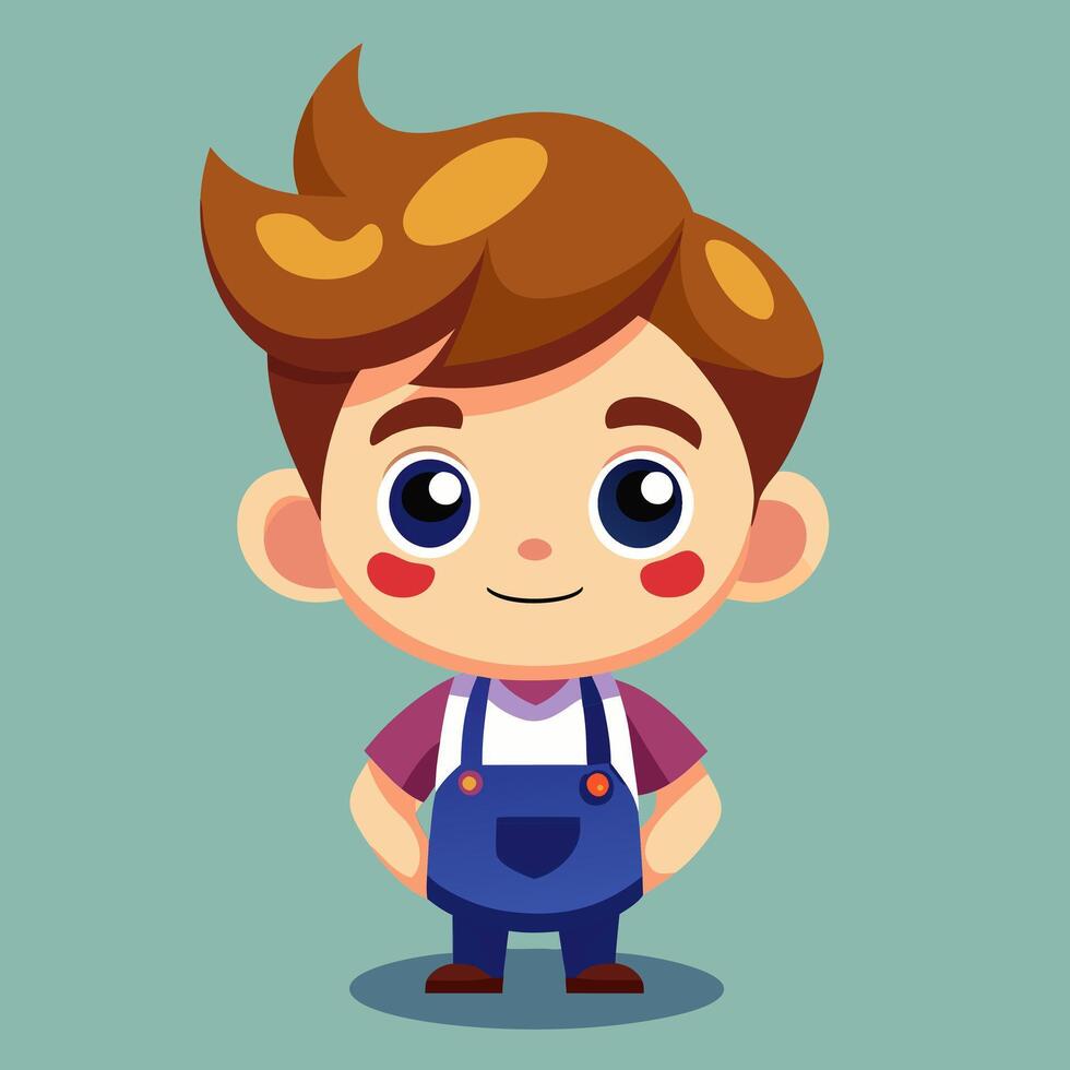 Cartoon boy in overalls standing with his hands on his hips vector