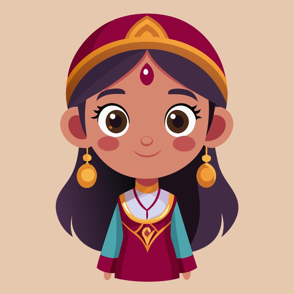 Adorable Cartoon Princess in Traditional Indian Attire vector