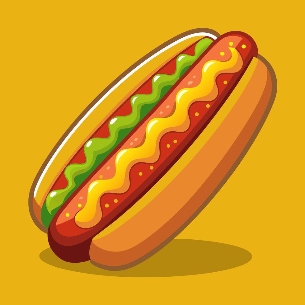 Hot dog illustration on yellow background vector