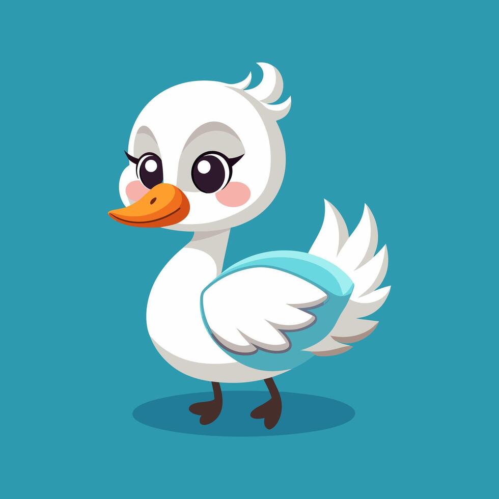 Cartoon duck with blue feathers and white beak vector