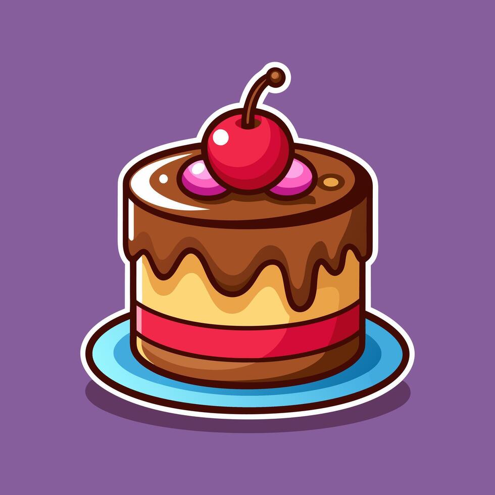 Delicious Chocolate Cake with Cherry on Top vector