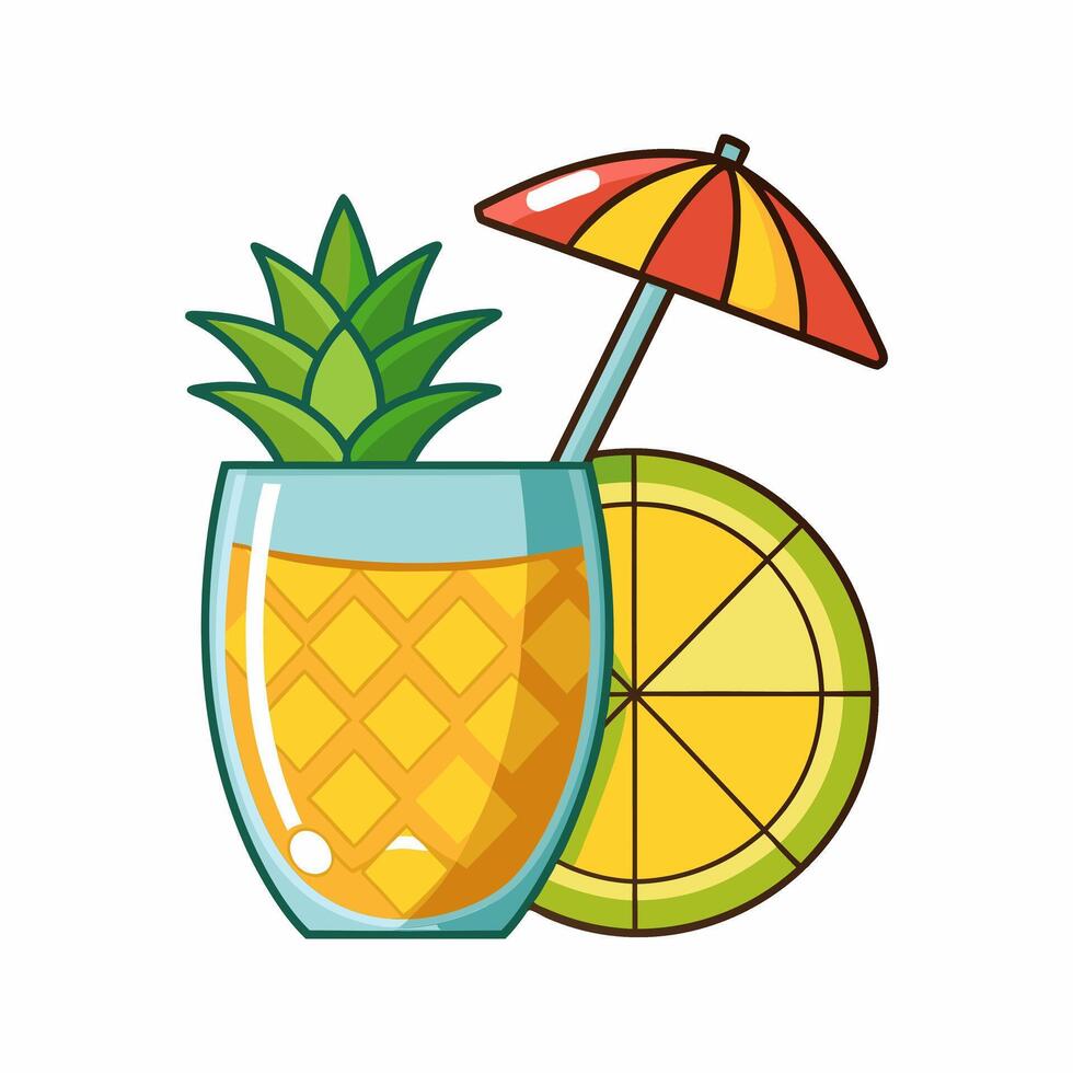 Tropical cocktail with pineapple and umbrella illustration vector