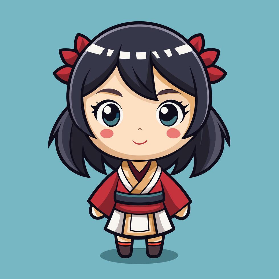 A cartoon girl in a traditional japanese dress vector