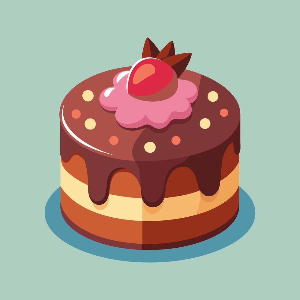 A chocolate cake with a cherry on top vector