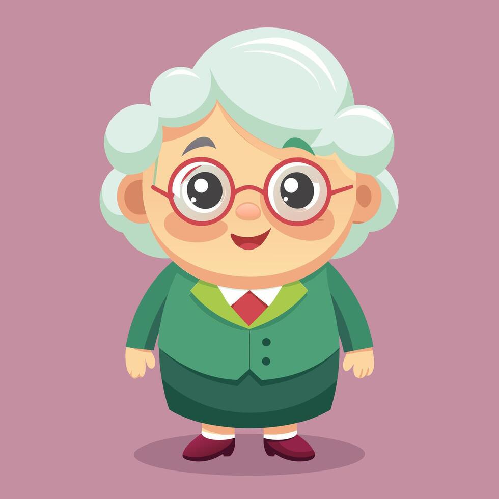 Cartoon illustration of an old woman with glasses vector