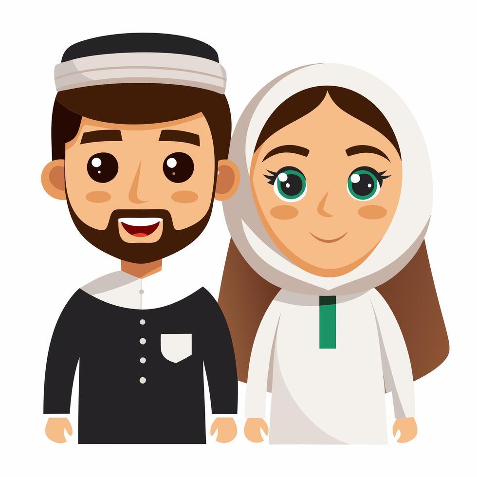 Muslim couple cartoon illustration vector