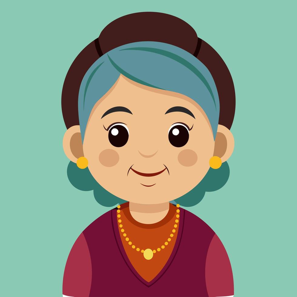 An old woman with blue hair and a gold necklace vector