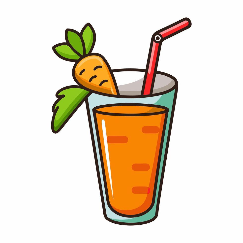 Carrot juice drink with carrot and straw illustration vector