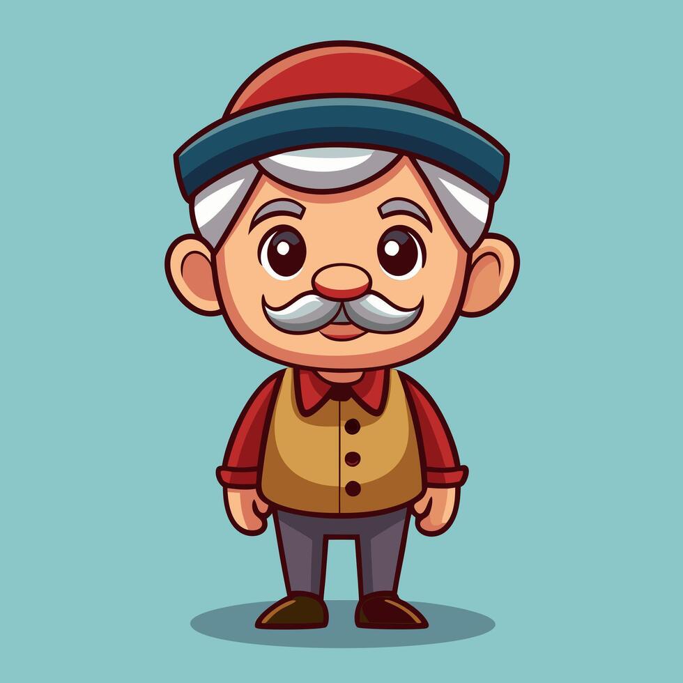 Cartoon old man with mustache and hat vector