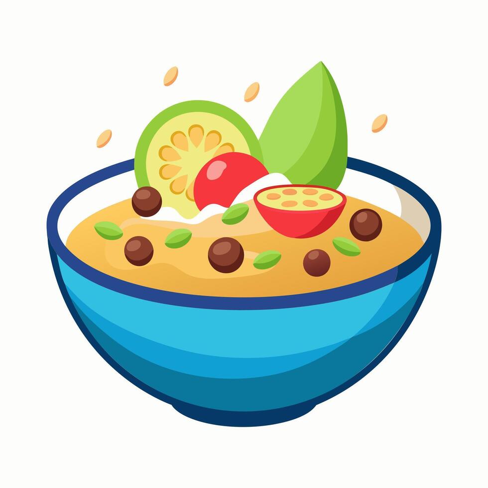 Tropical Fruit Bowl. A Delicious and Healthy Breakfast vector