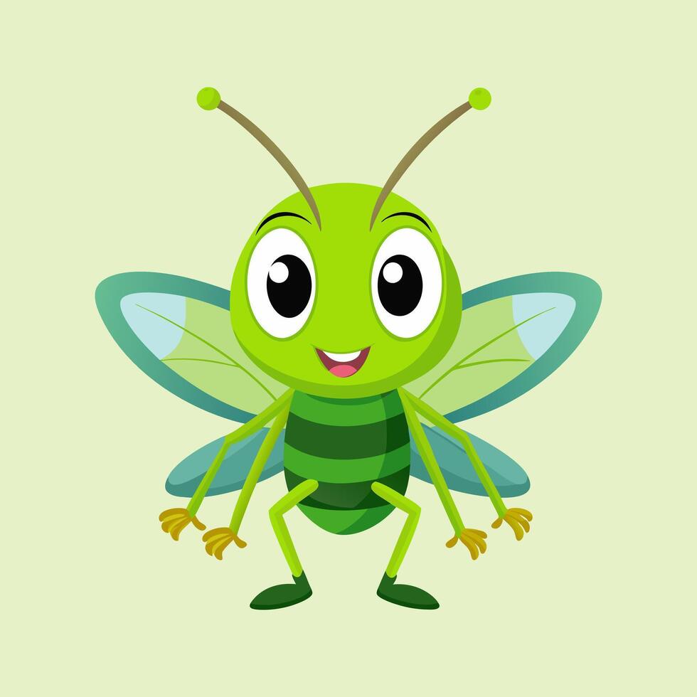 A cartoon green bug with big eyes and a big smile vector