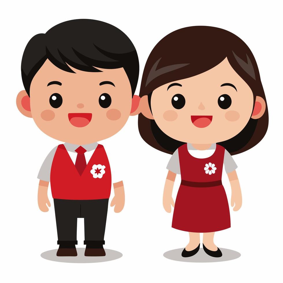 A cartoon couple in school uniform vector