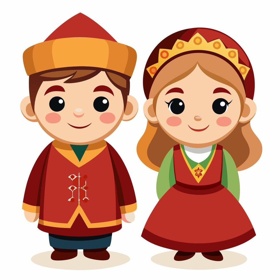 A cartoon illustration of a boy and girl dressed in traditional clothing vector