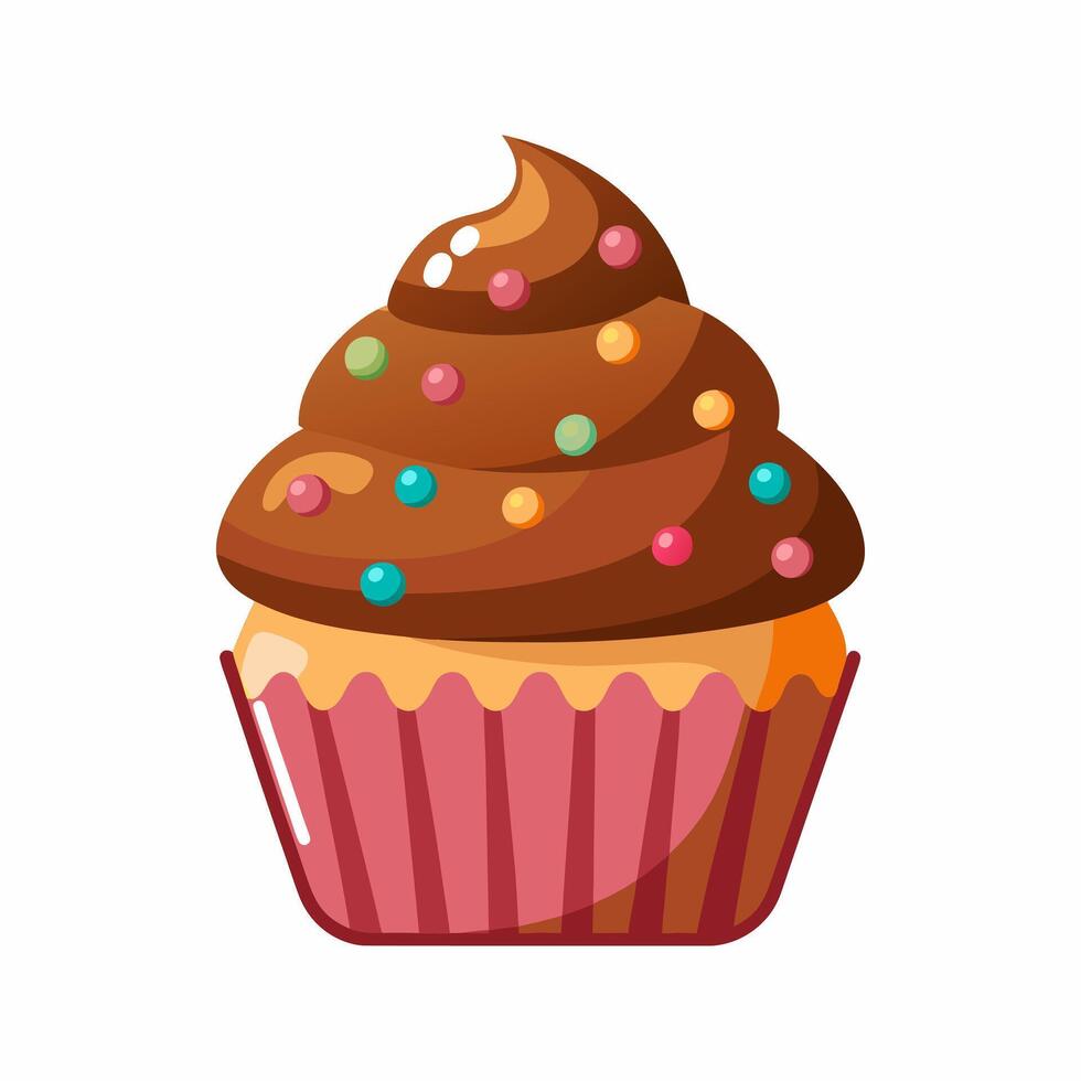 Scrumptious Chocolate Cupcake with Sprinkles vector