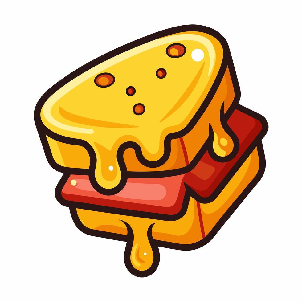 Gooey Melted Cheese Sandwich Cartoon Illustration vector