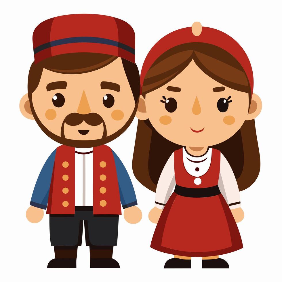 Traditional Folk Costumes. A Charming Cartoon Illustration of a Couple in Cultural Attire vector