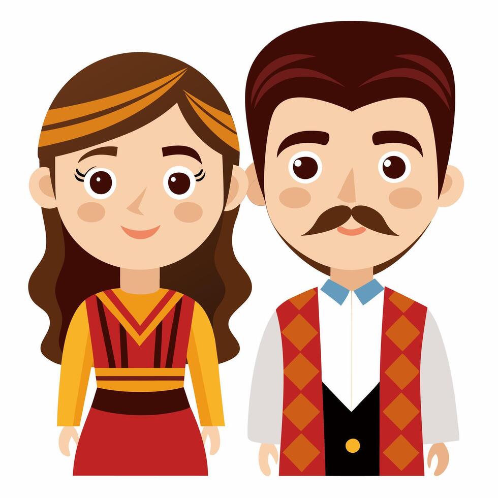 Charming Folk Couple in Traditional Clothing. A Colorful Illustration vector