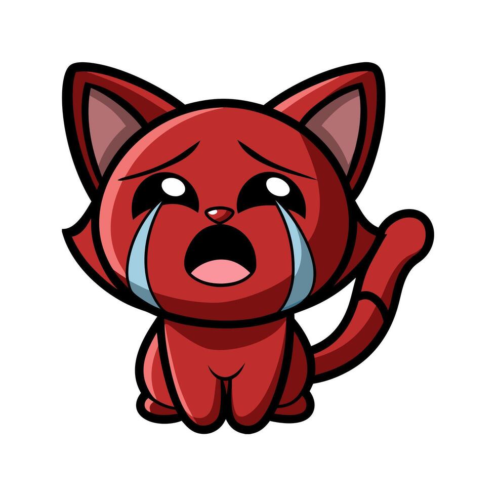 Adorable Red Cartoon Cat Crying. Digital Art Illustration vector