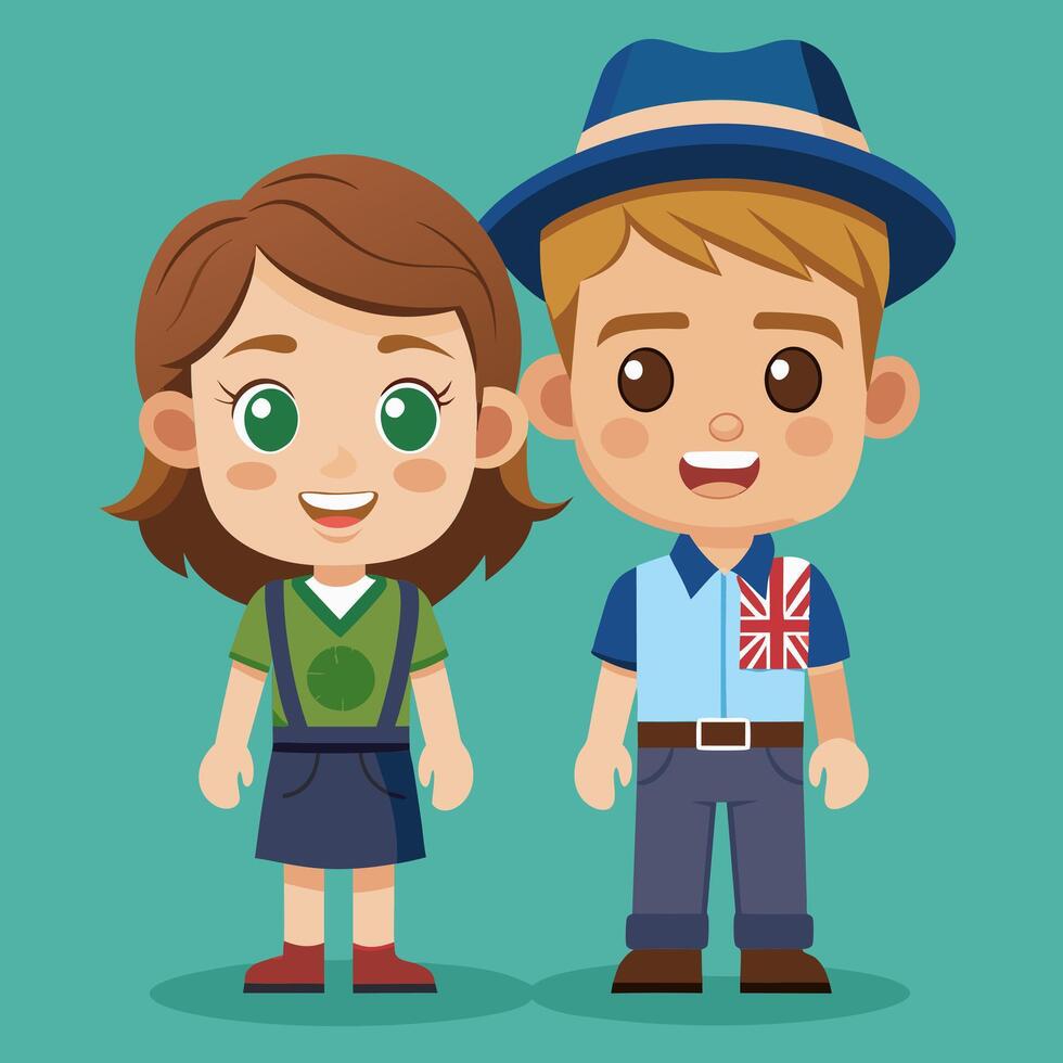 A boy and girl wearing british flags vector