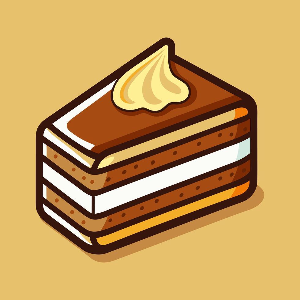 Delicious Chocolate Cake with Cream. A Sweet Treat vector