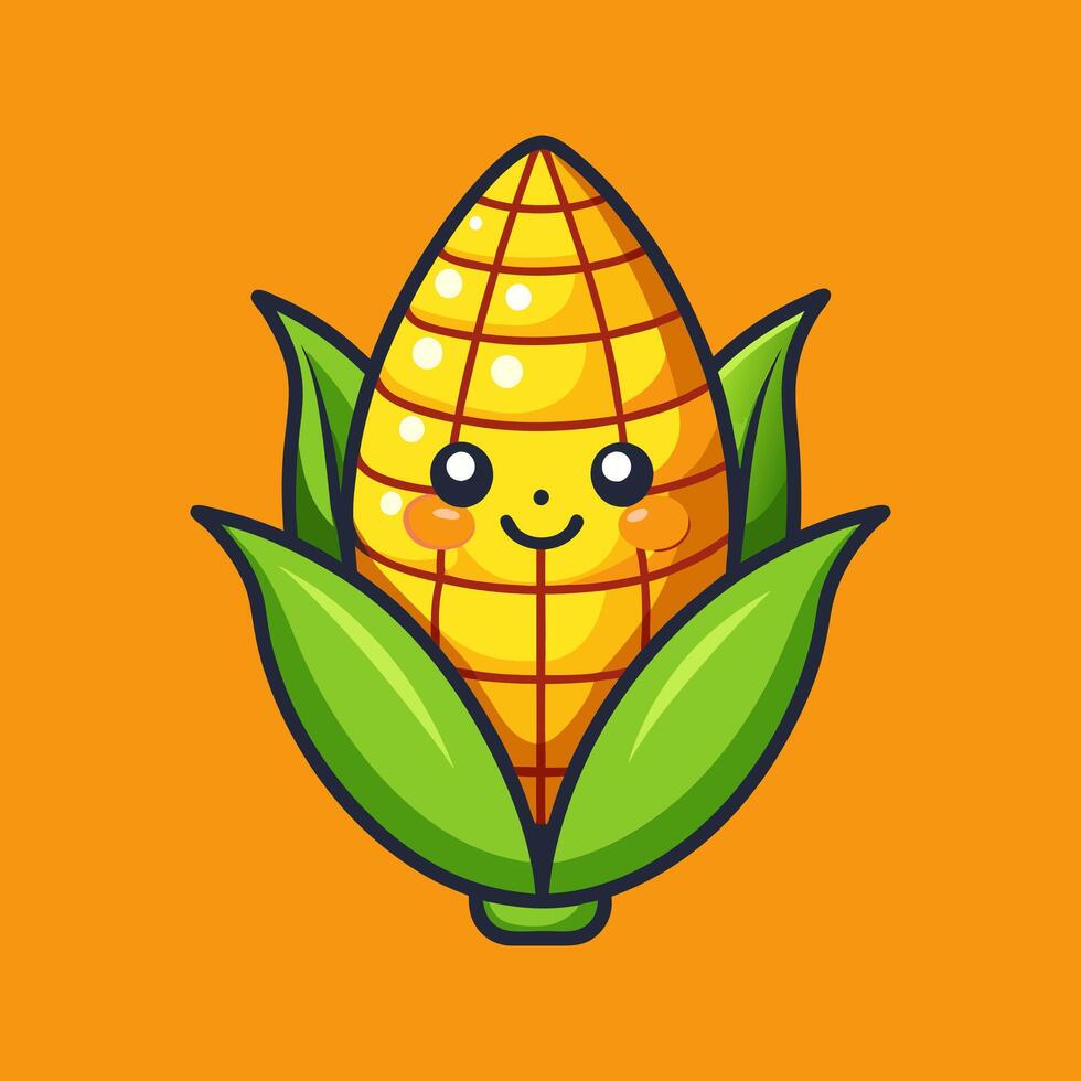 Cute Corn Character Illustration . Happy and Sweet Corn Cartoon vector