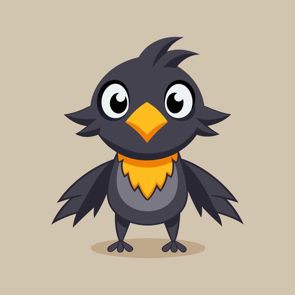 Adorable Cartoon Bird Illustration - Cute Black Bird Character vector
