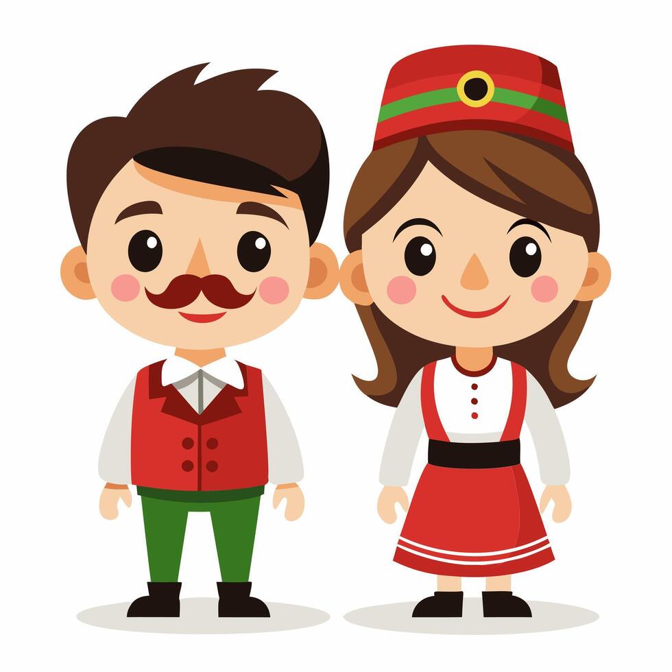 A cartoon couple in traditional costumes vector