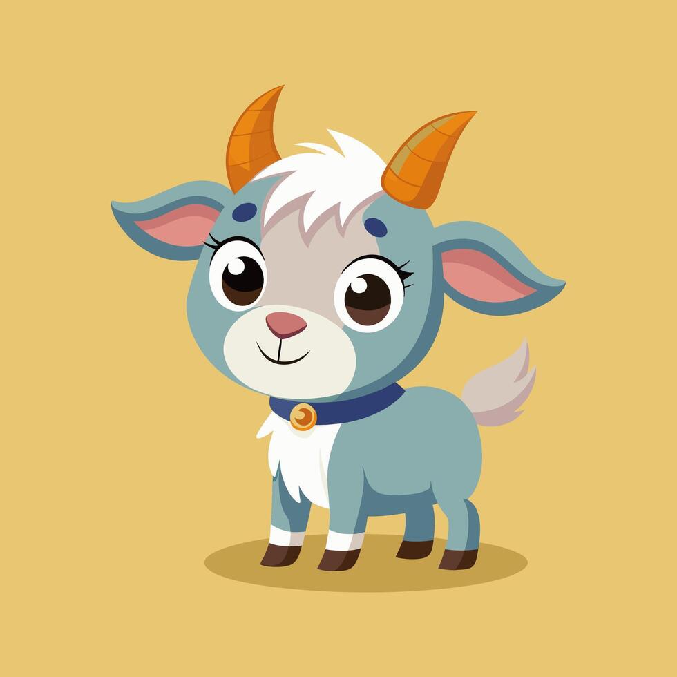 Cartoon goat with horns and blue eyes vector