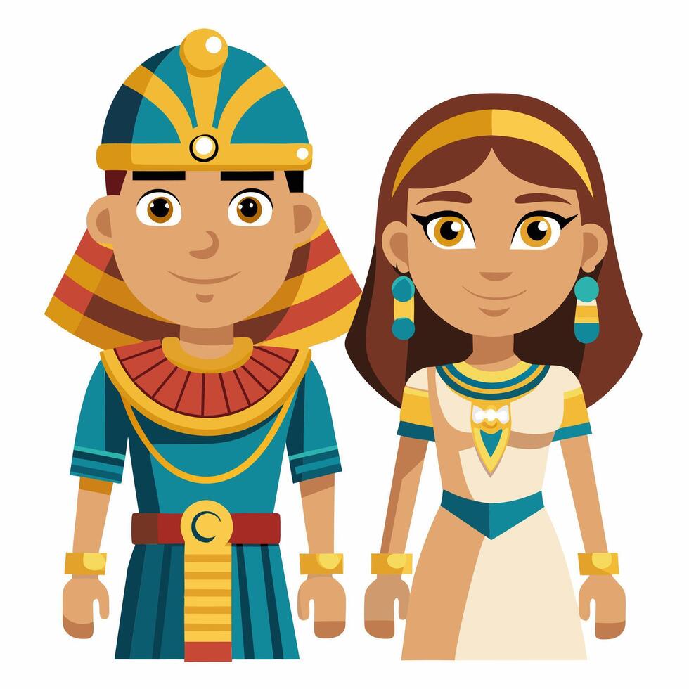 Ancient Egyptian Royalty. Pharaoh and Queen Cartoon Illustration vector