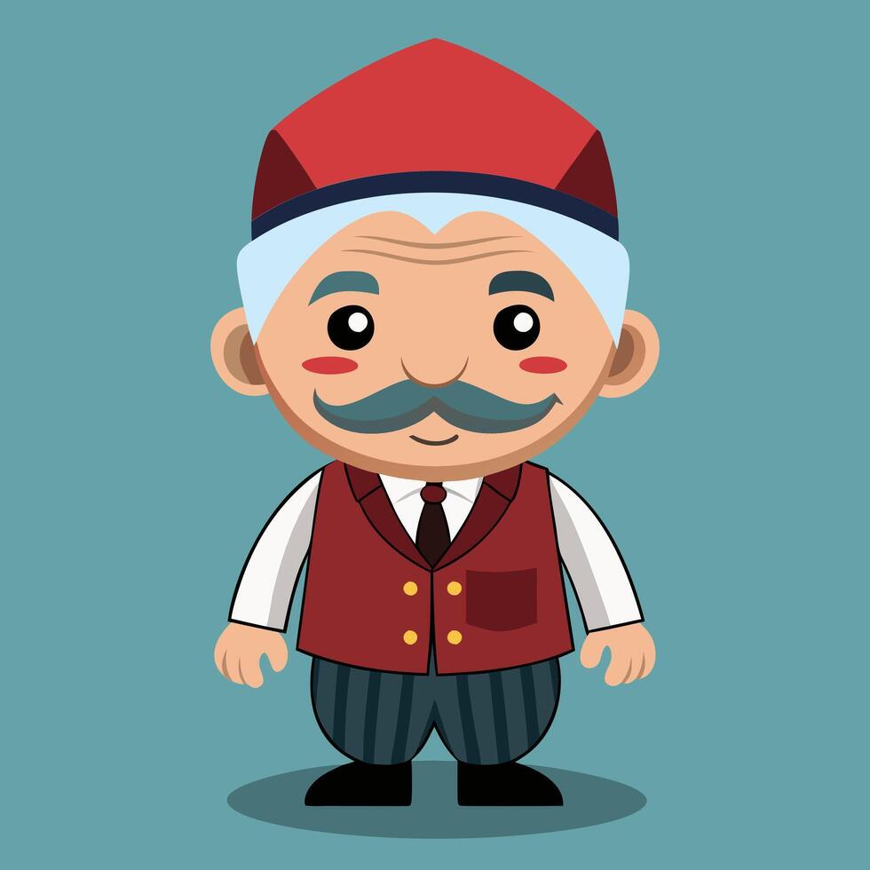 Charming Cartoon Elderly Man in Traditional Attire vector