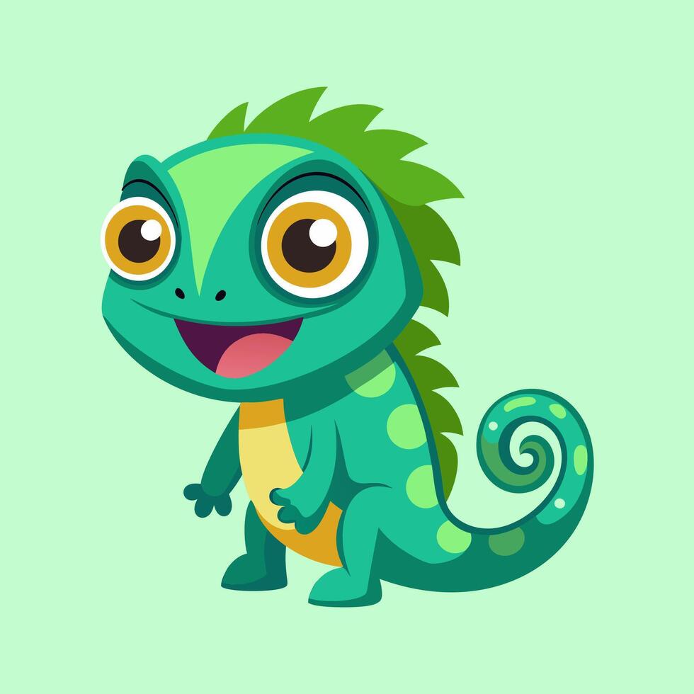 A cartoon lizard with big eyes and a green body vector