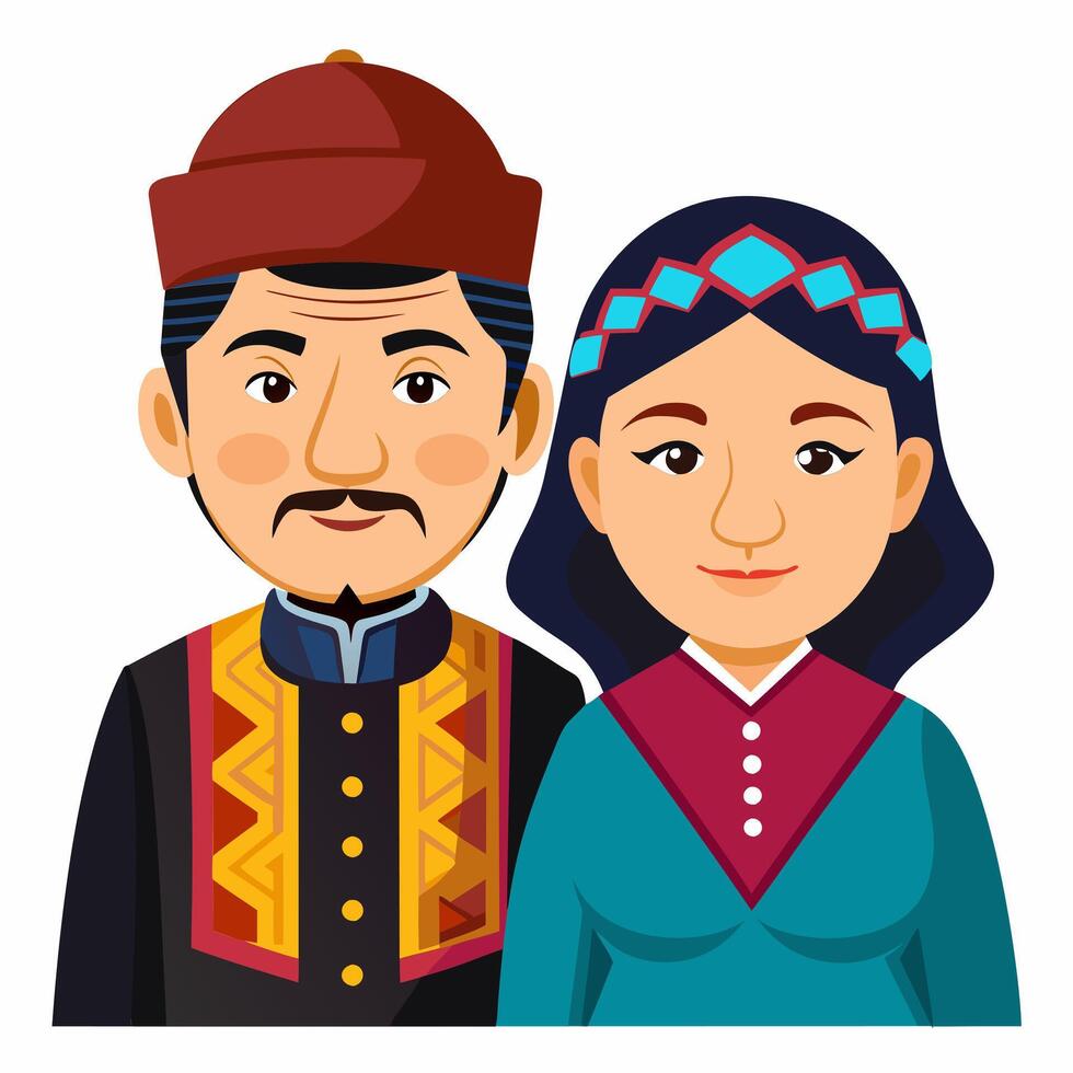 Central Asian Couple in Traditional Clothing. A Cultural Portrait vector