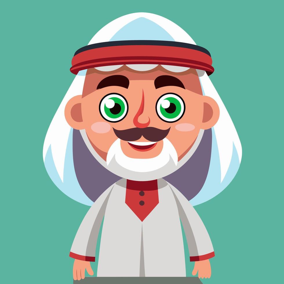 Joyful Arabian Senior. A Delightful Cartoon Illustration vector