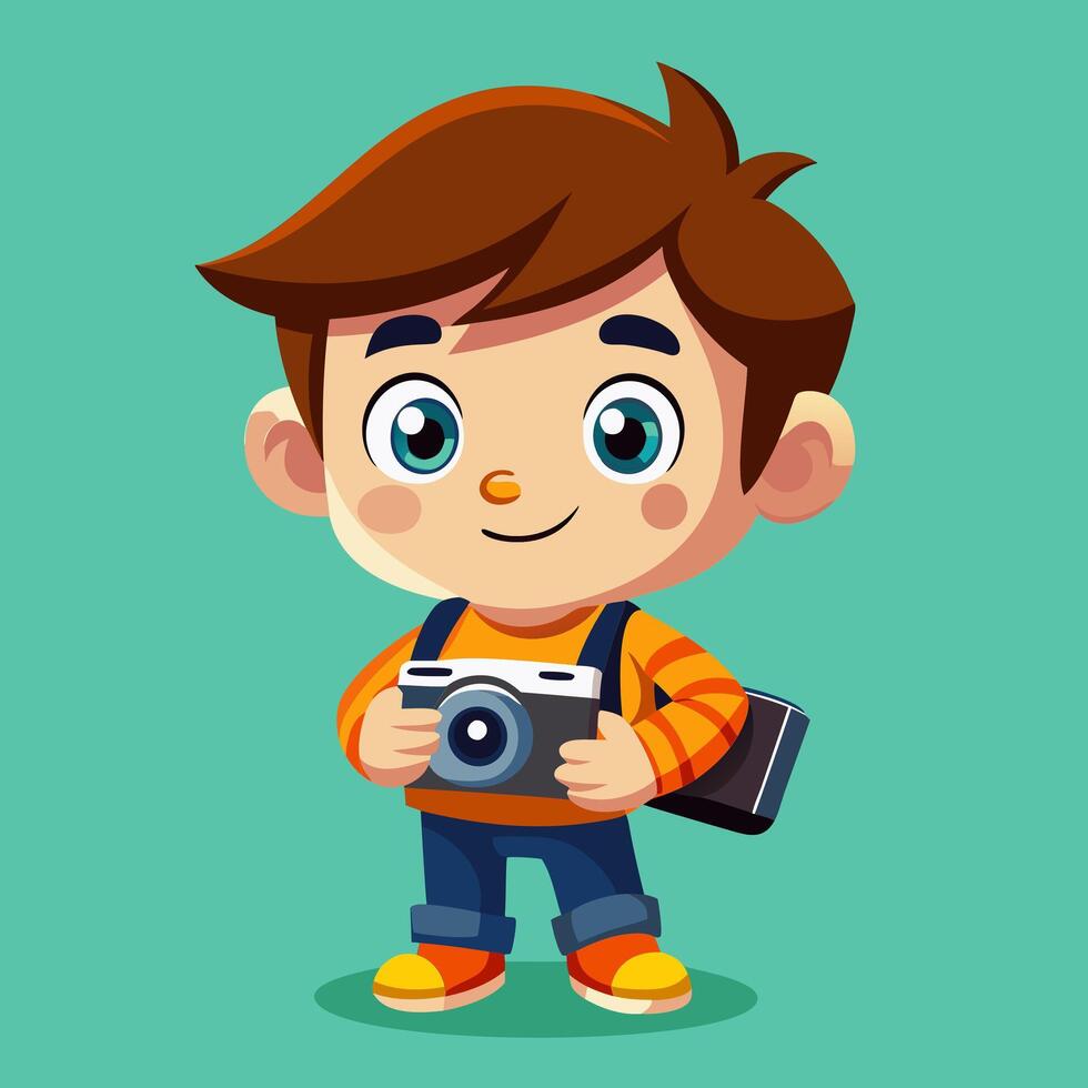 A young photographer's journey. capturing moments through a child's lens vector
