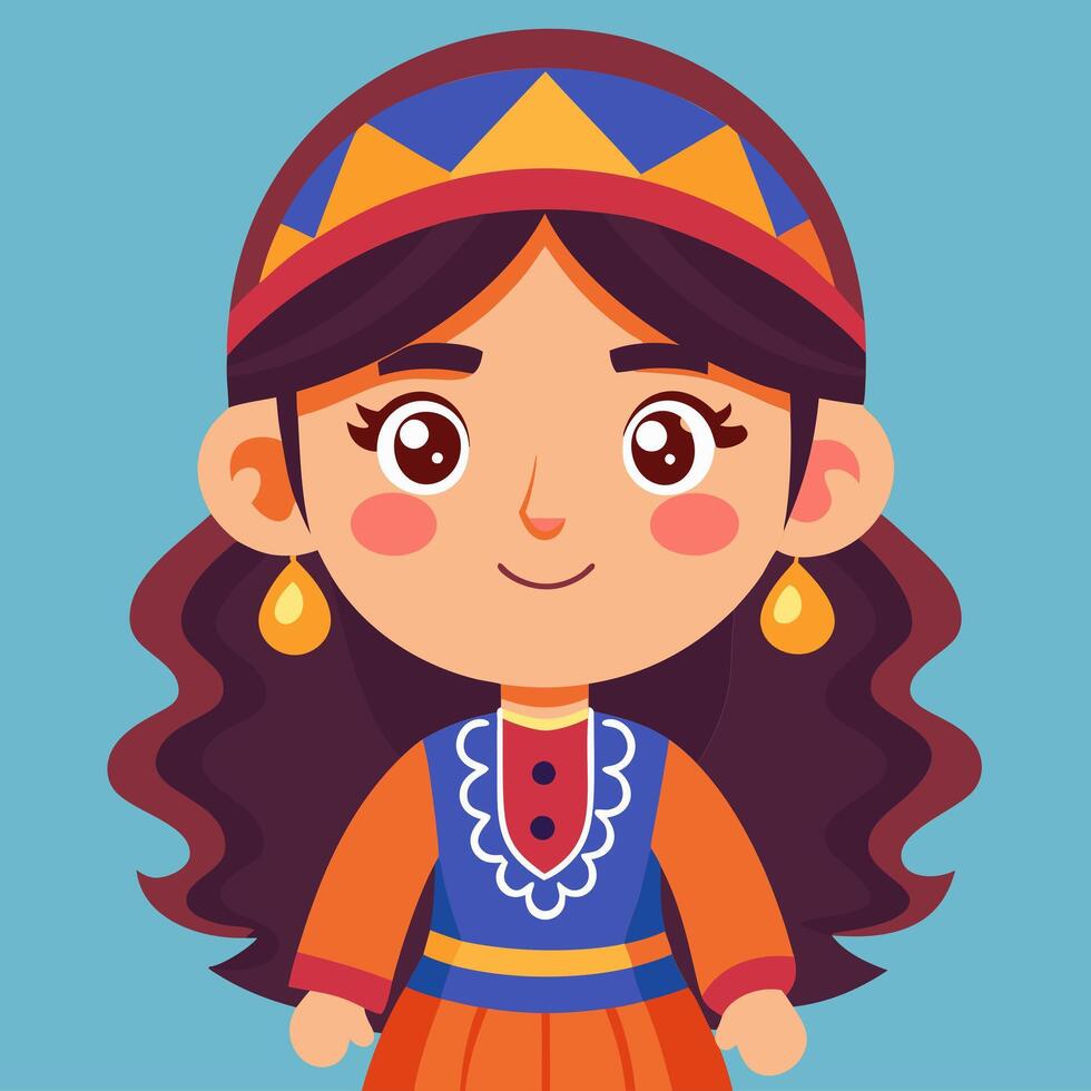 Adorable Cartoon Illustration of an Iranian Girl in Traditional Clothing vector