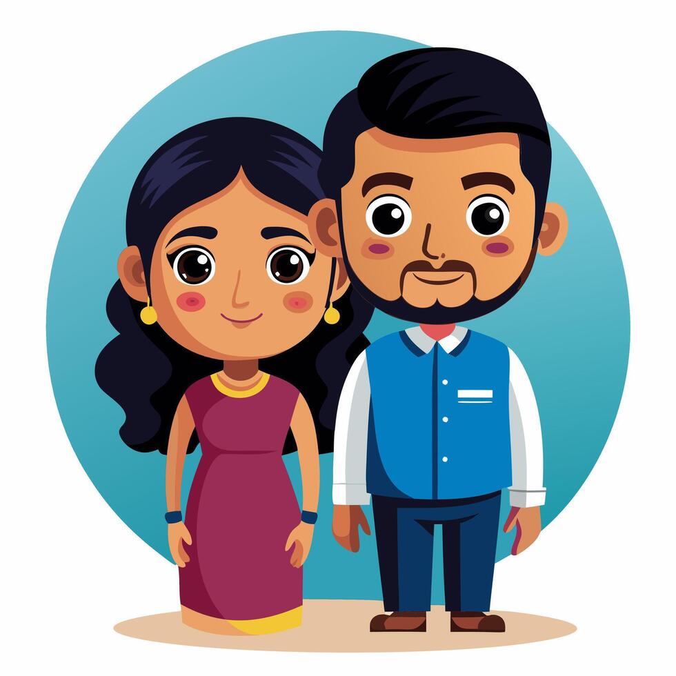 Adorable Cartoon Indian Couple Illustration vector