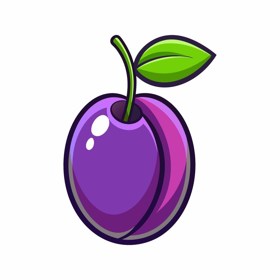 A purple plum fruit with a leaf on it vector