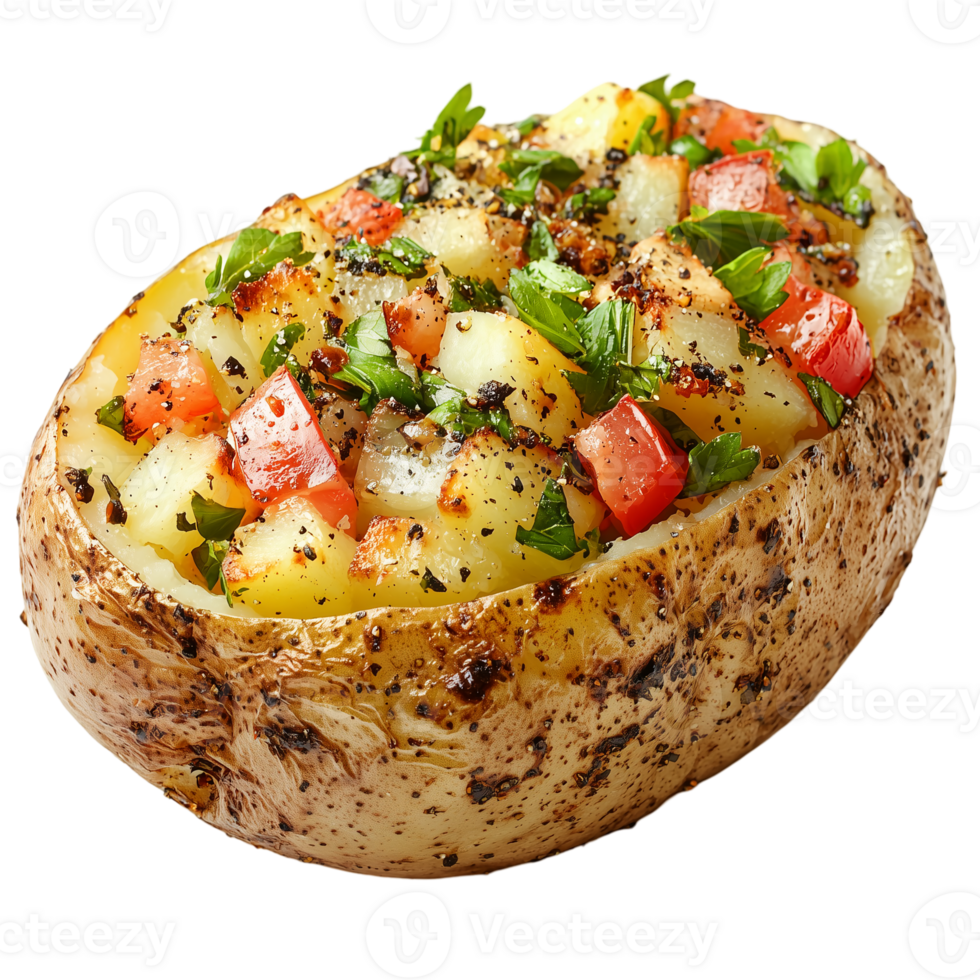 Delicious Baked Potato with Herbs and Tomato eat food meal dish side png